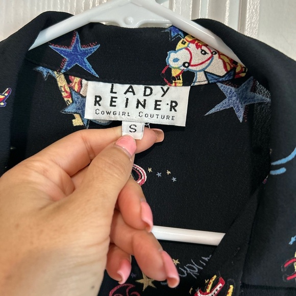 Lady Reiner Cowgirl Couture Shirt Small Blouse black Horse Roping  Button Front - Picture 3 of 9